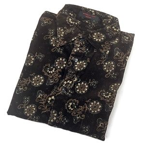 Vintage Brown Flowered Corduroy Shirt from Japan